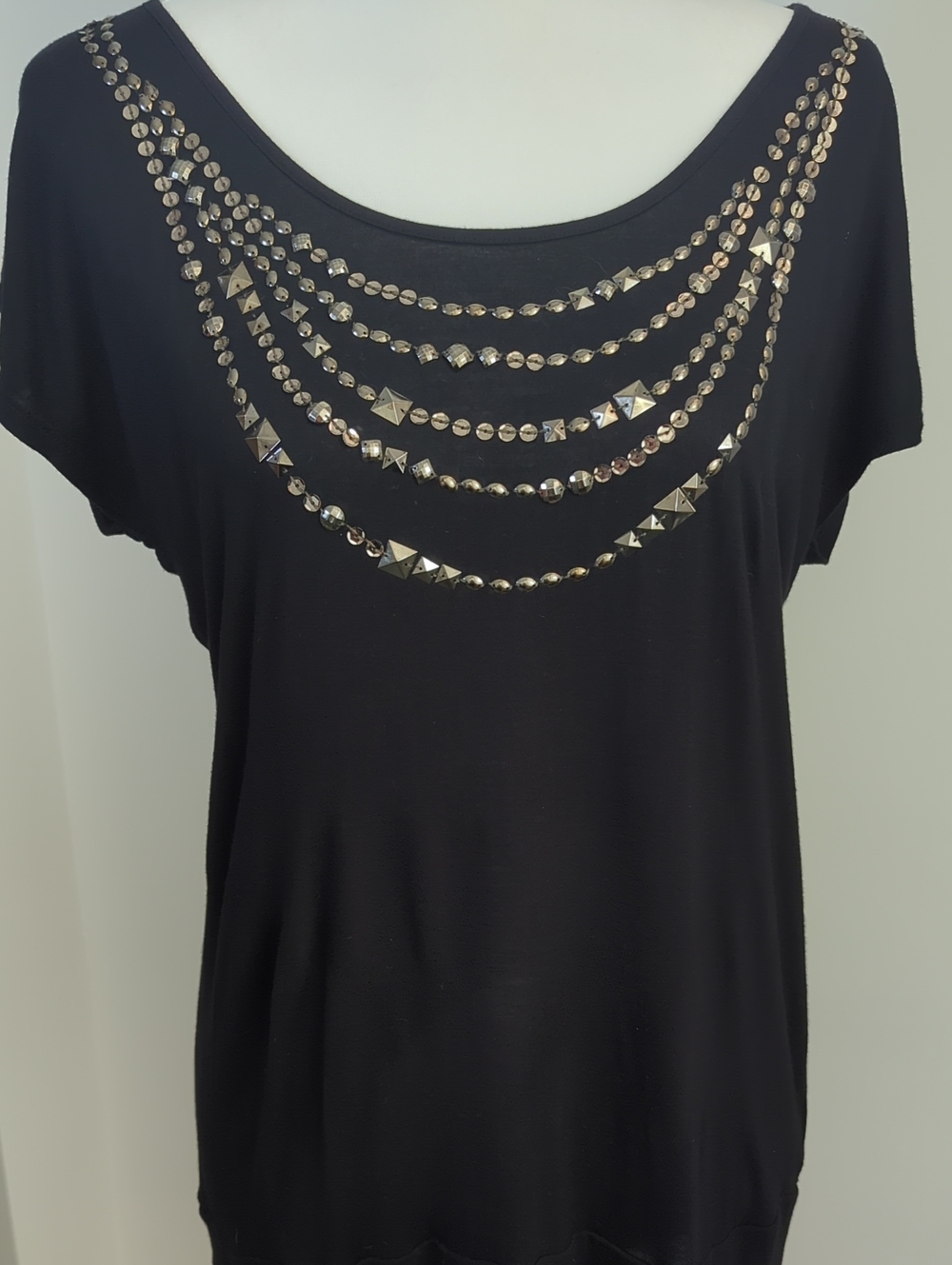 Apt 9 Black Sleeveless Studded Faux Statement Necklace Top LARGE - Picture 11 of 14
